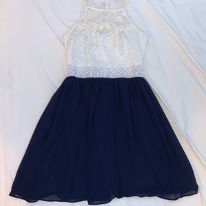 White and blue mini dress